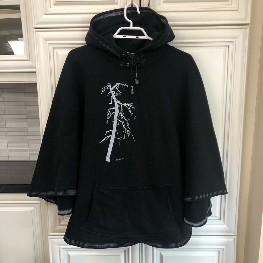 Artisan handmade women’s fleece lined hooded embroidered poncho